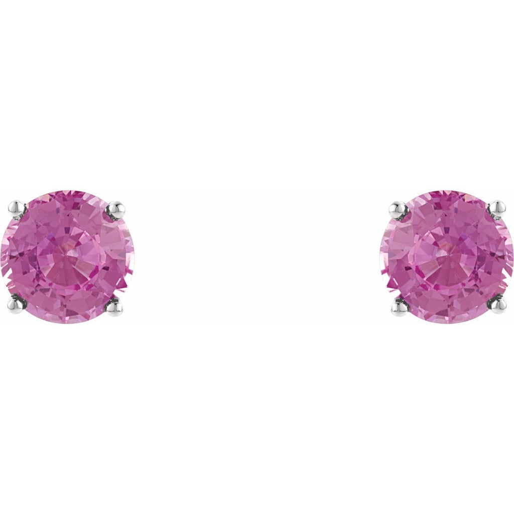 Natural Pink Tourmaline Four-Prong Stud Earrings in 14k white gold