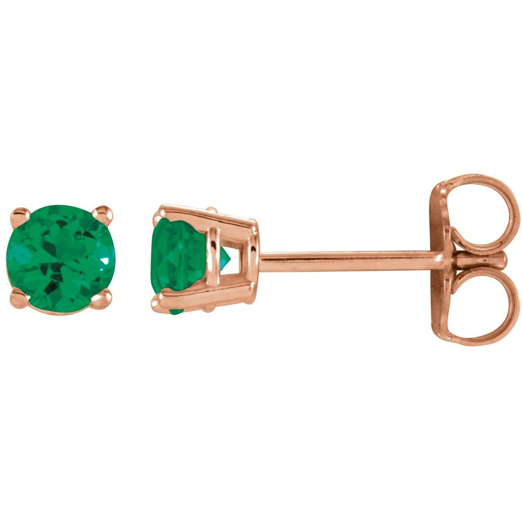 Natural Emerald Four-Prong Stud Earrings in 14k rose gold