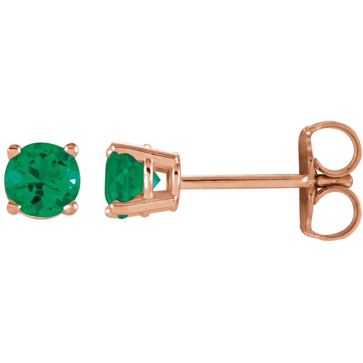 Natural Emerald Four-Prong Stud Earrings in 14k rose gold