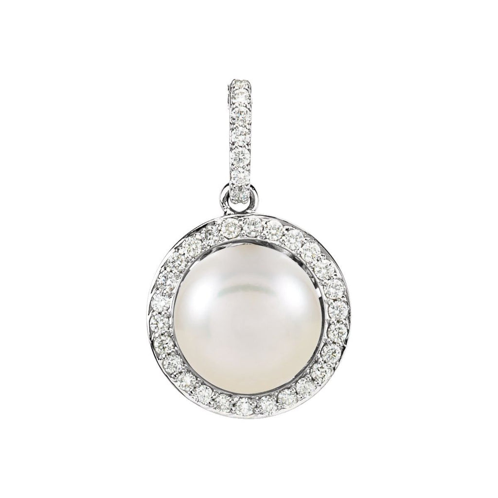 Cultured White Freshwater Pearl & 1/3 CTW Natural Diamond Pendant in 14k white gold