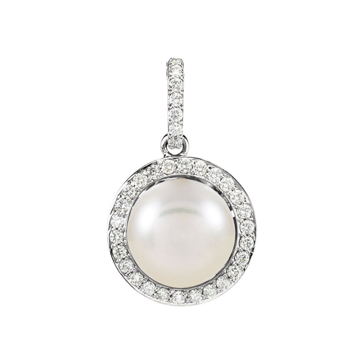 Cultured White Freshwater Pearl & 1/3 CTW Natural Diamond Pendant in 14k white gold