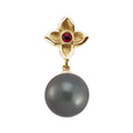 12 mm Cultured Gray Tahitian Pearl & Natural Ruby Pendant in 14k yellow gold