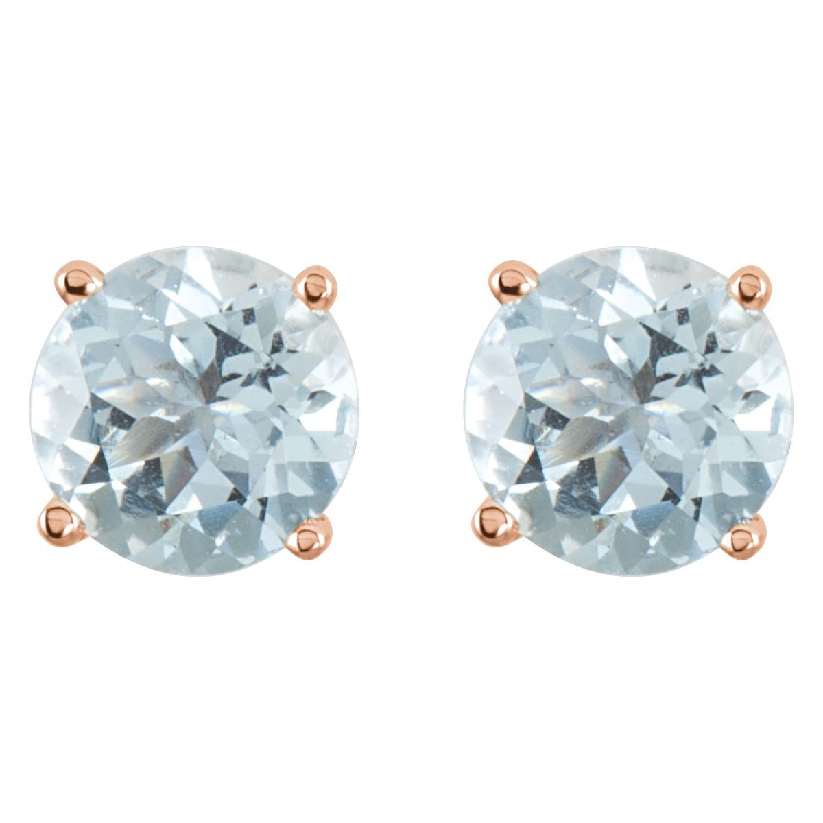 Natural Aquamarine Four-Prong Stud Earrings in 14k rose gold