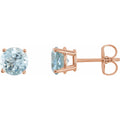 Natural Aquamarine Four-Prong Stud Earrings in 14k rose gold