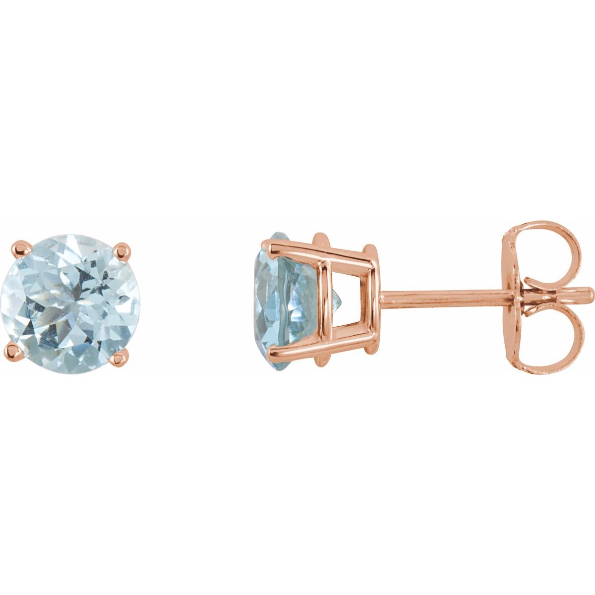Natural Aquamarine Four-Prong Stud Earrings in 14k rose gold