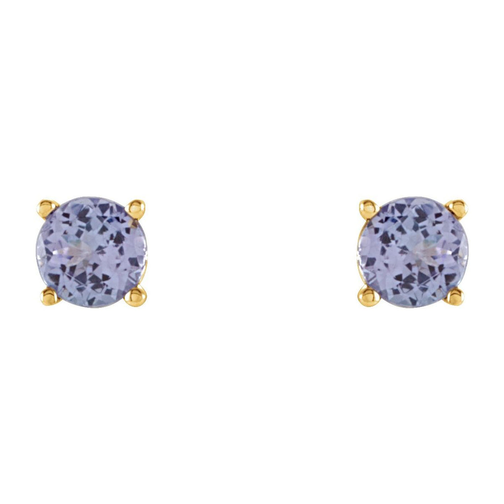 Natural Tanzanite Four-Prong Stud Earrings in 14k yellow gold