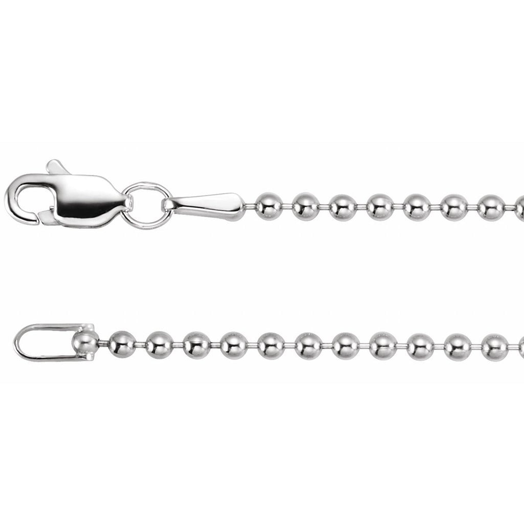 1.8 mm Hollow Bead Chain in 14k white gold
