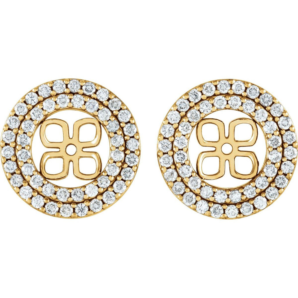 3/4 CTW Natural Diamond Earring Jackets For 8 mm Pearl Stud Earrings in 14k yellow gold