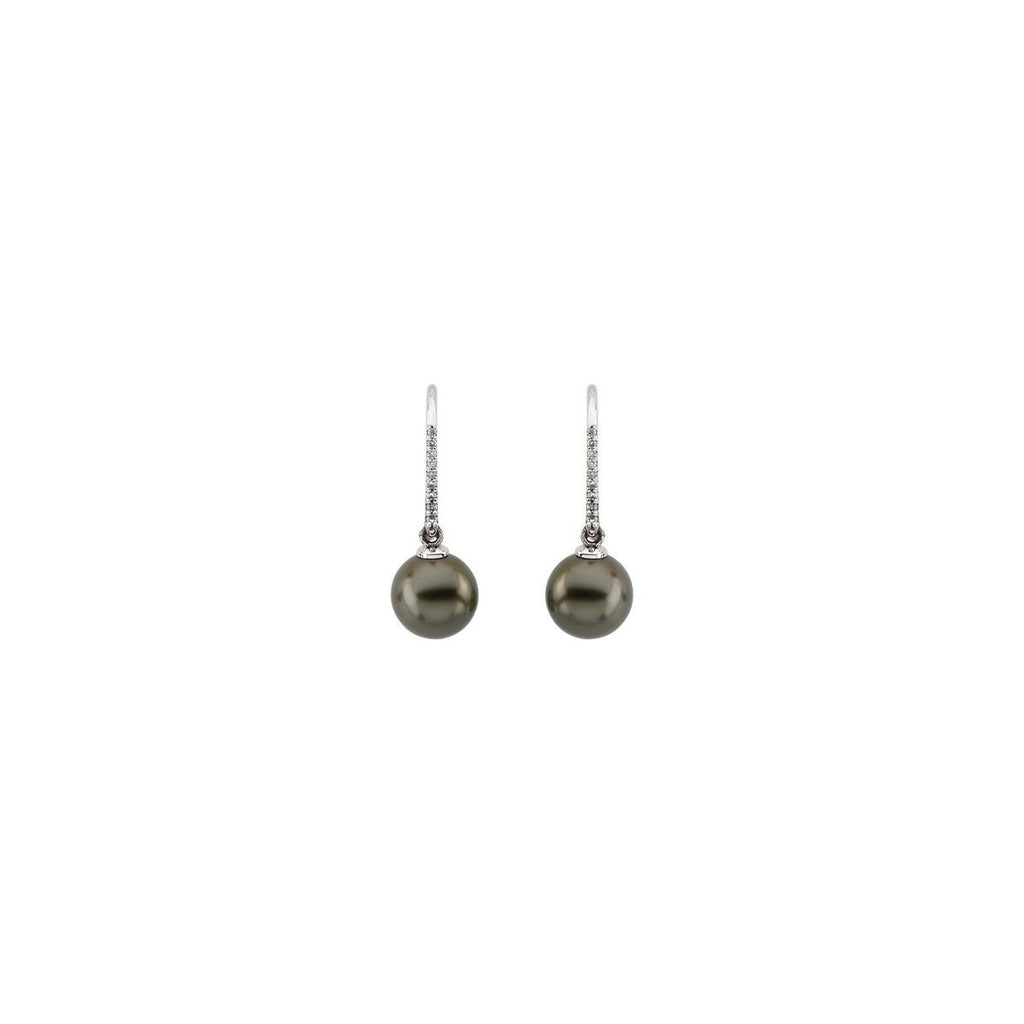Cultured Gray Tahitian Pearls & 1/8 CTW Natural Diamond Earrings in 14k white gold