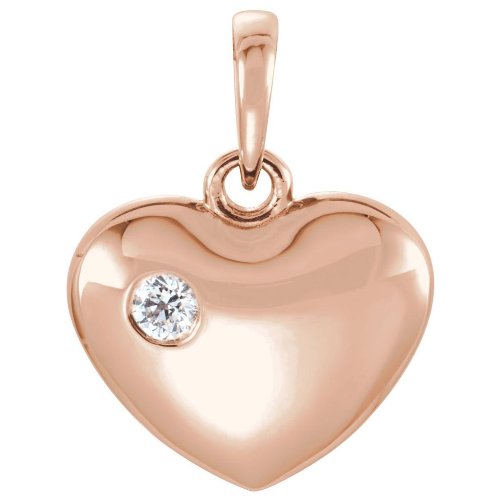 .05 CT Natural Diamond Engravable Heart Pendant in 14k rose gold