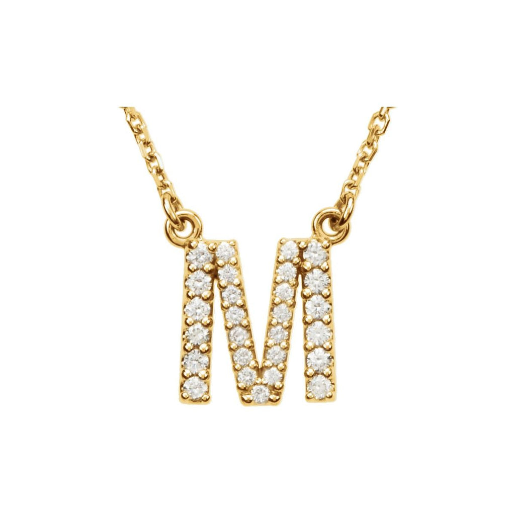 1/8 CTW Natural Diamond Initial M Necklace in 14k yellow gold