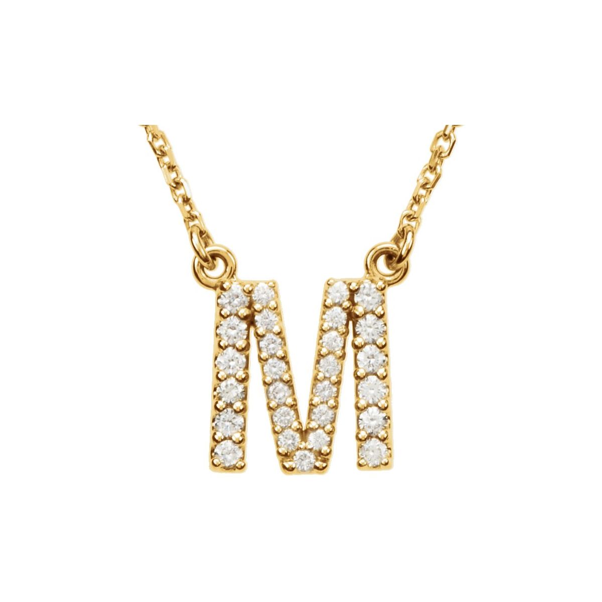 1/8 CTW Natural Diamond Initial M Necklace in 14k yellow gold