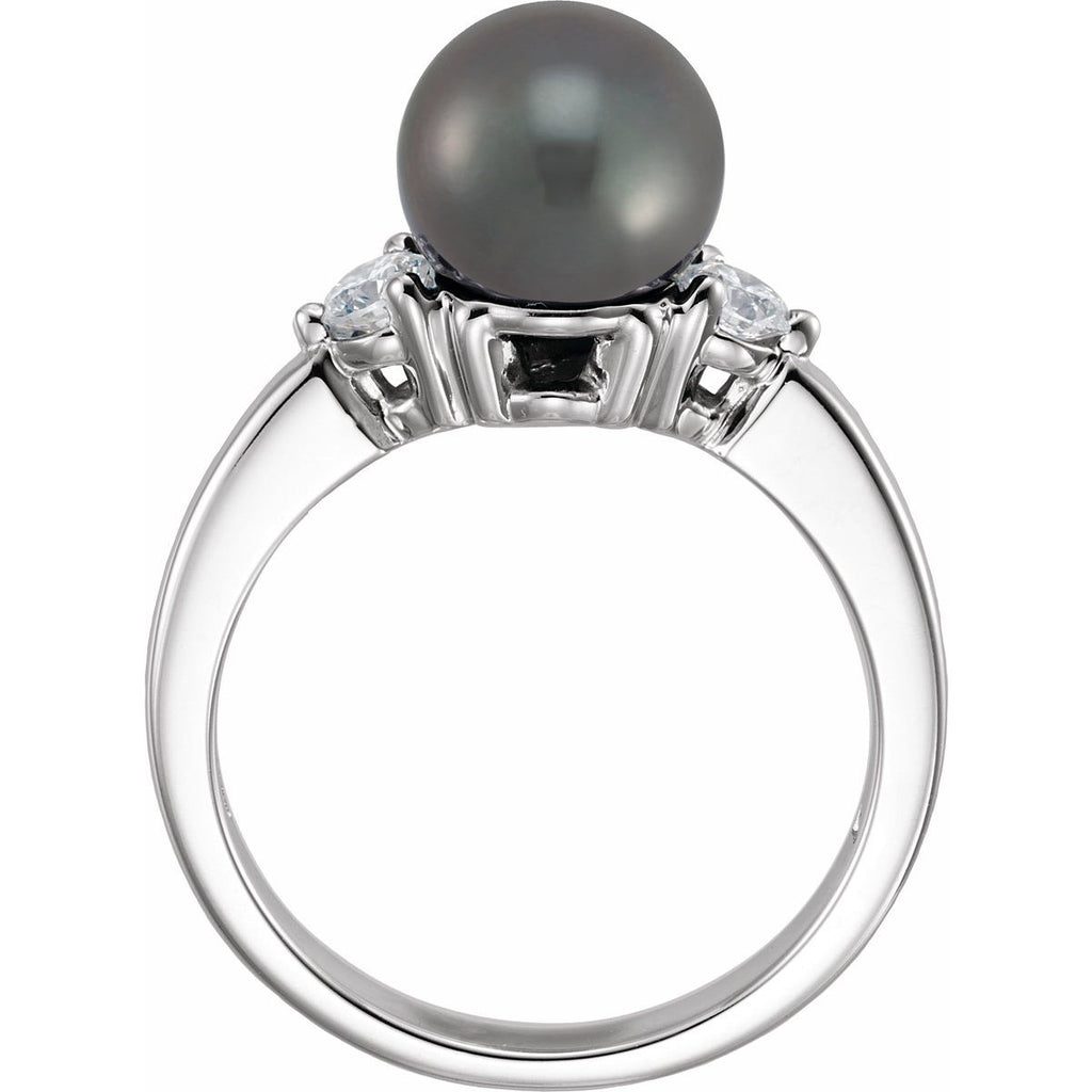 Cultured Black Akoya Pearl & 1/4 CTW Natural Diamond Ring in 14k white gold