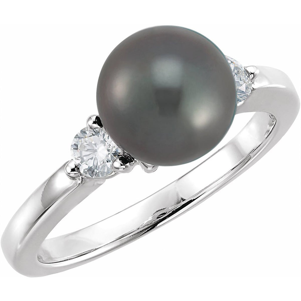 Cultured Black Akoya Pearl & 1/4 CTW Natural Diamond Ring in 14k white gold
