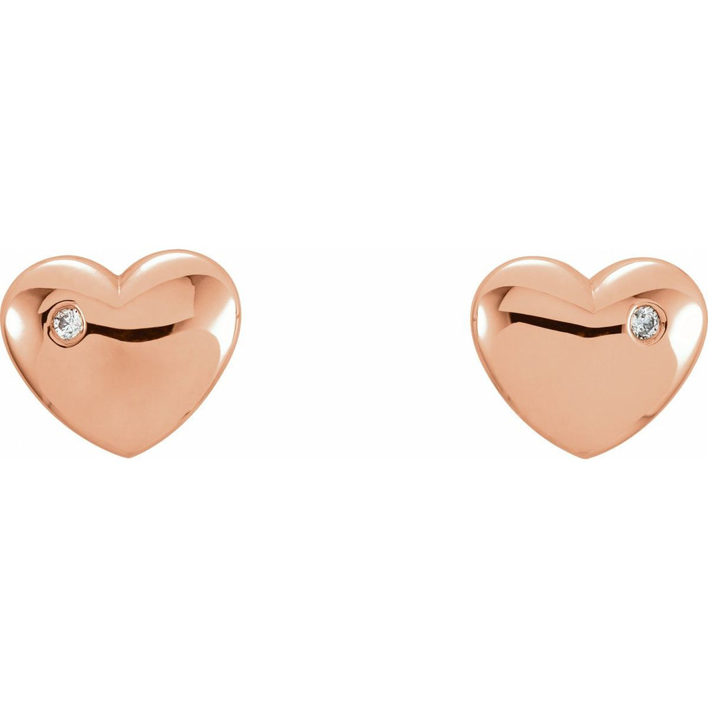 .02 CTW Natural Diamond Puffed Heart Earrings in 14k rose gold