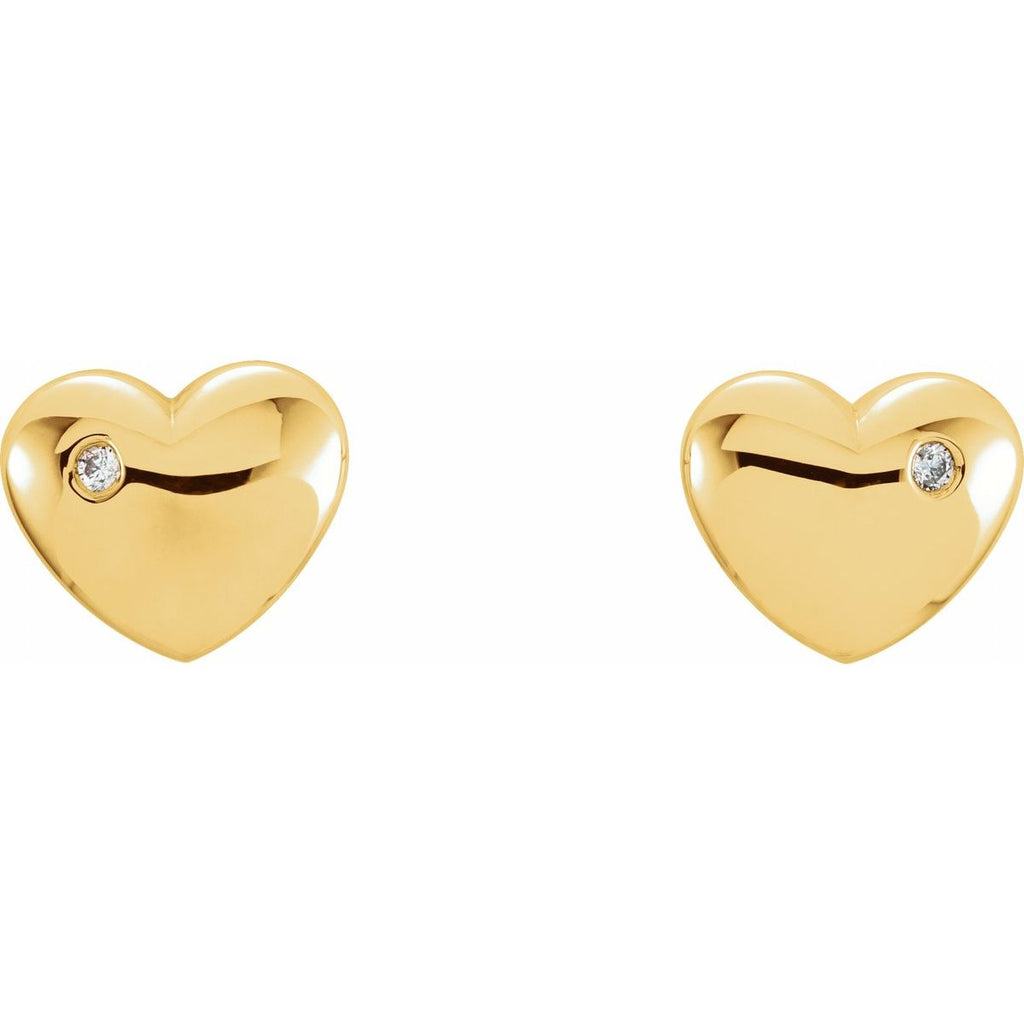 .02 CTW Natural Diamond Puffed Heart Earrings in 14k yellow gold