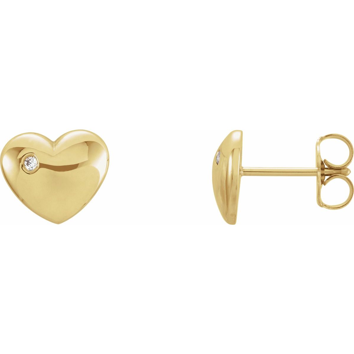 .02 CTW Natural Diamond Puffed Heart Earrings in 14k yellow gold