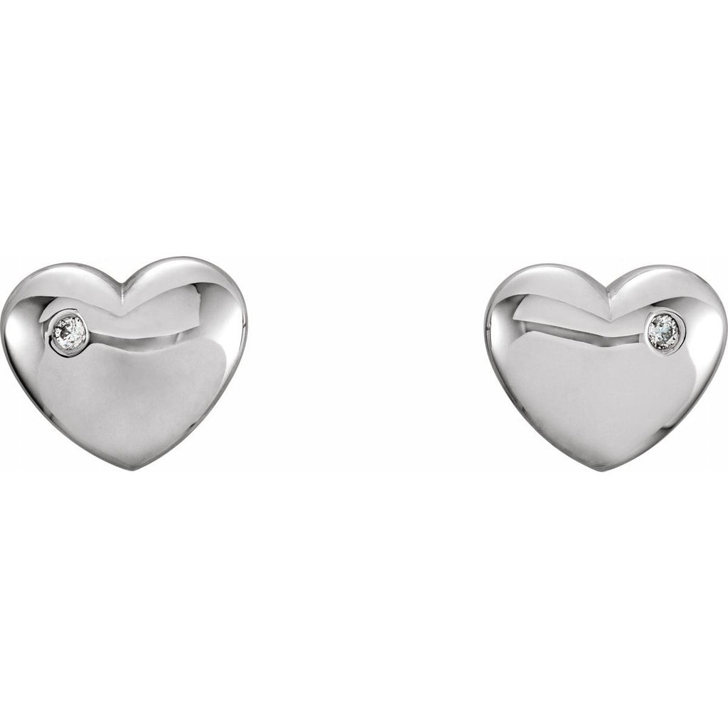 .02 CTW Natural Diamond Puffed Heart Earrings in 14k white gold