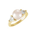 Cultured White Akoya Pearl & 1/3 CTW Natural Diamond Ring in 14k yellow gold