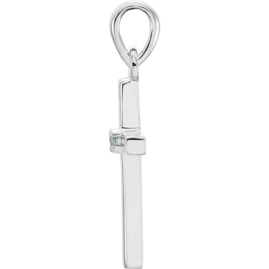 Natural Aquamarine Cross Pendant in 14k white gold