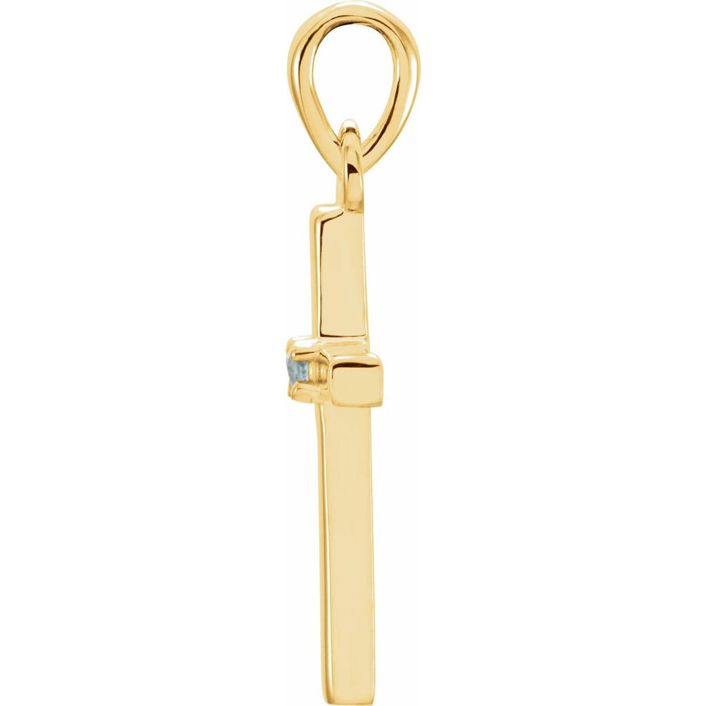 Natural Aquamarine Cross Pendant in 14k yellow gold