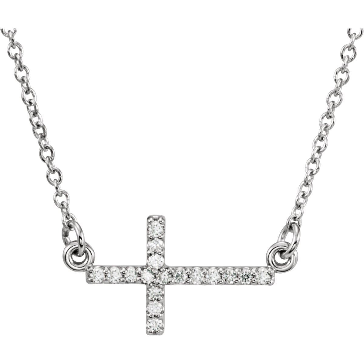 .07 CTW Natural Diamond Sideways Cross Necklace in 14k white gold