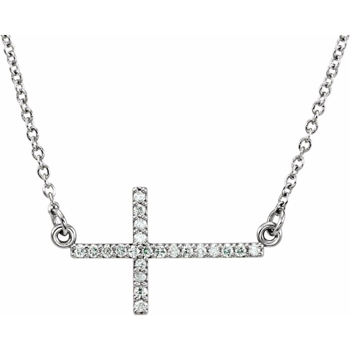 .07 CTW Natural Diamond Sideways Cross Necklace in platinum