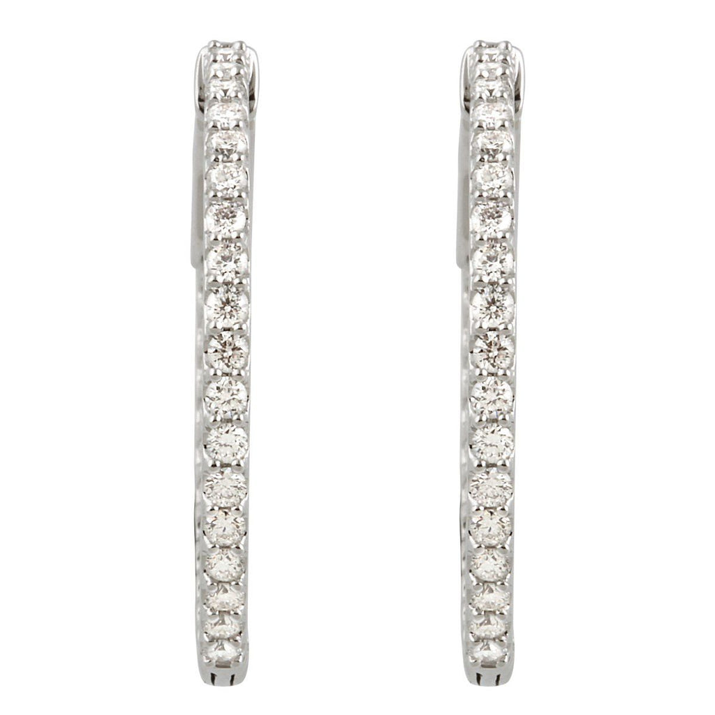 1 CTW Natural Diamond Inside-Outside 26.5 mm Hinged Hoop Earrings in 14k white gold