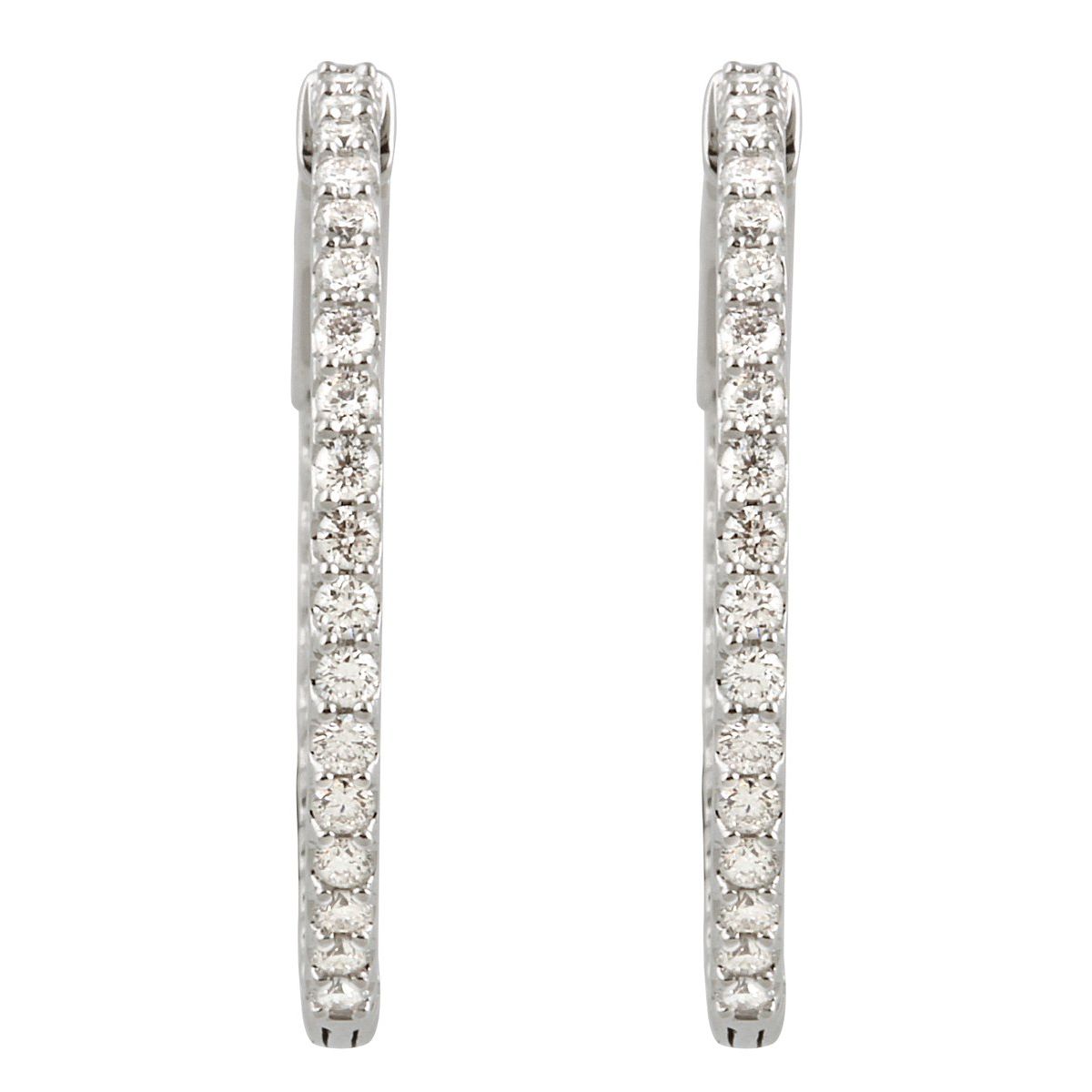 1 CTW Natural Diamond Inside-Outside 26.5 mm Hinged Hoop Earrings in 14k white gold