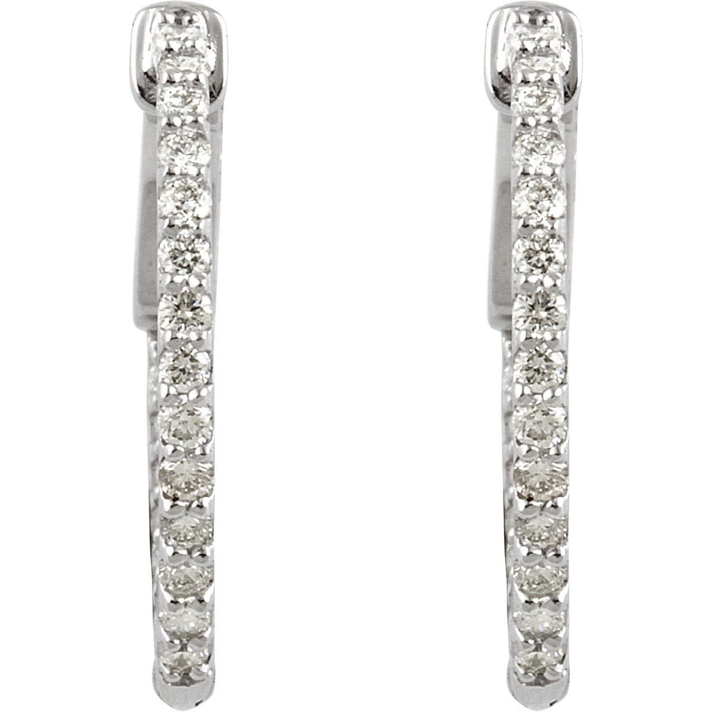 1/2 CTW Natural Diamond Inside-Outside 19 mm Hinged Hoop Earrings in 14k white gold