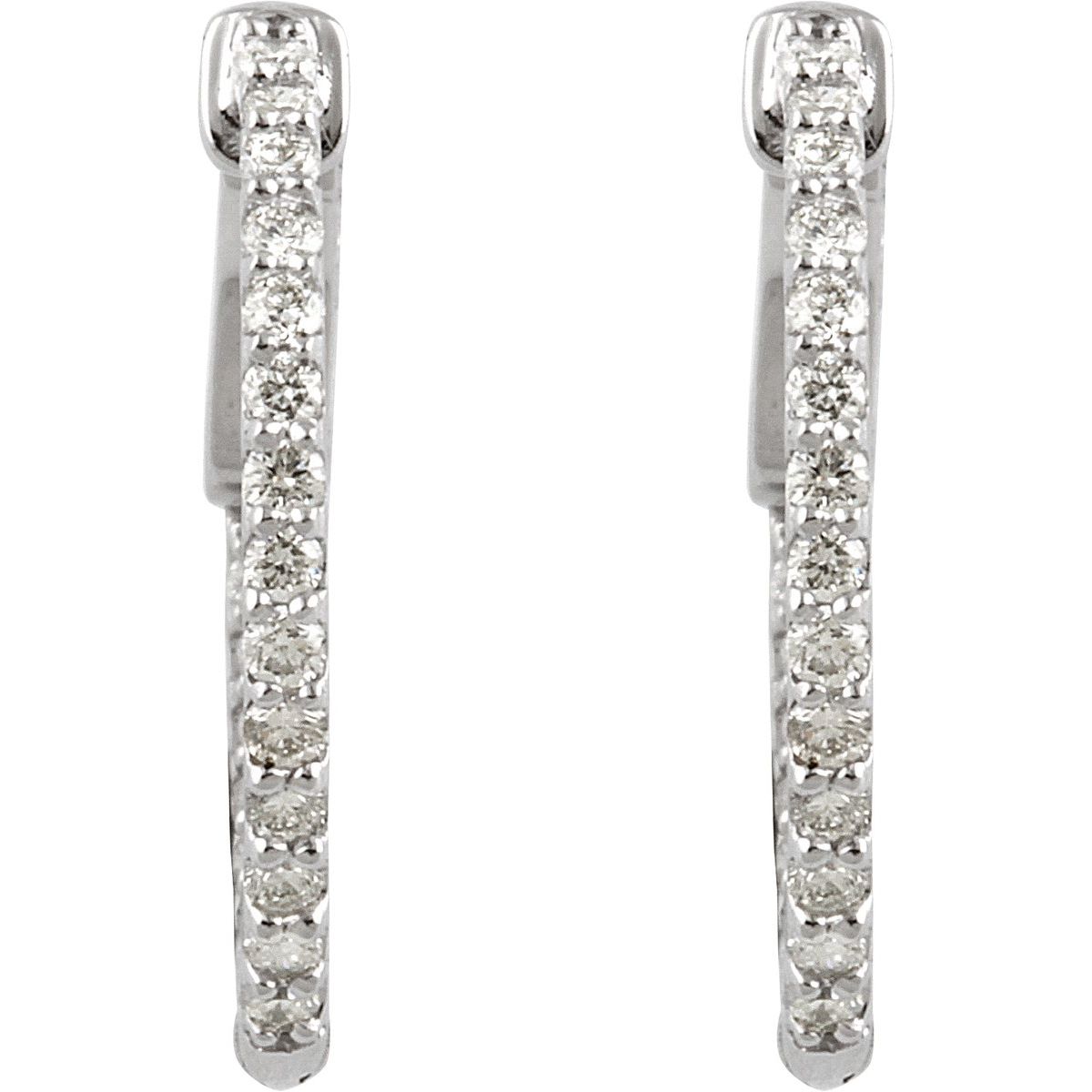 1/2 CTW Natural Diamond Inside-Outside 19 mm Hinged Hoop Earrings in 14k white gold