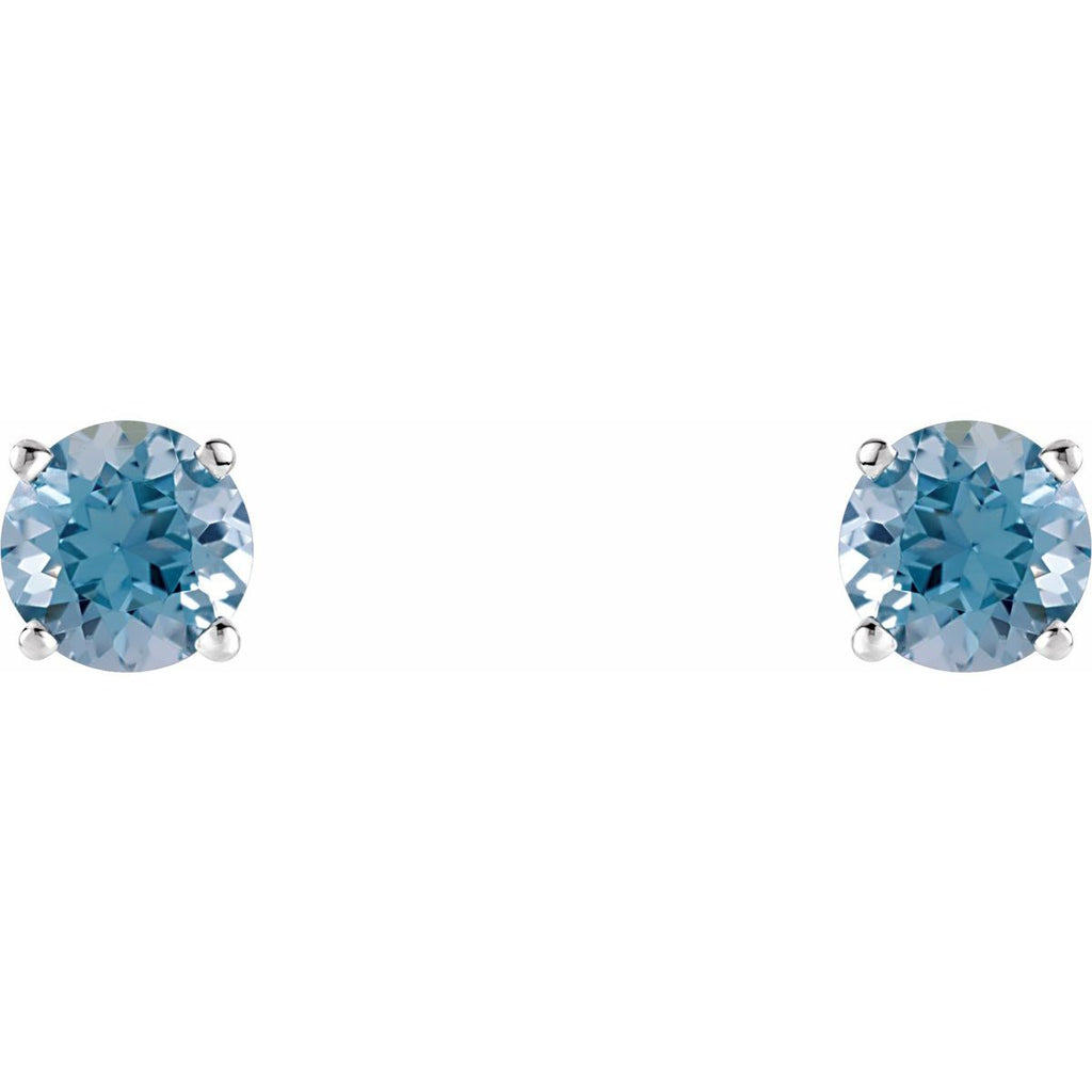Natural Aquamarine Four-Prong Stud Earrings in 14k white gold
