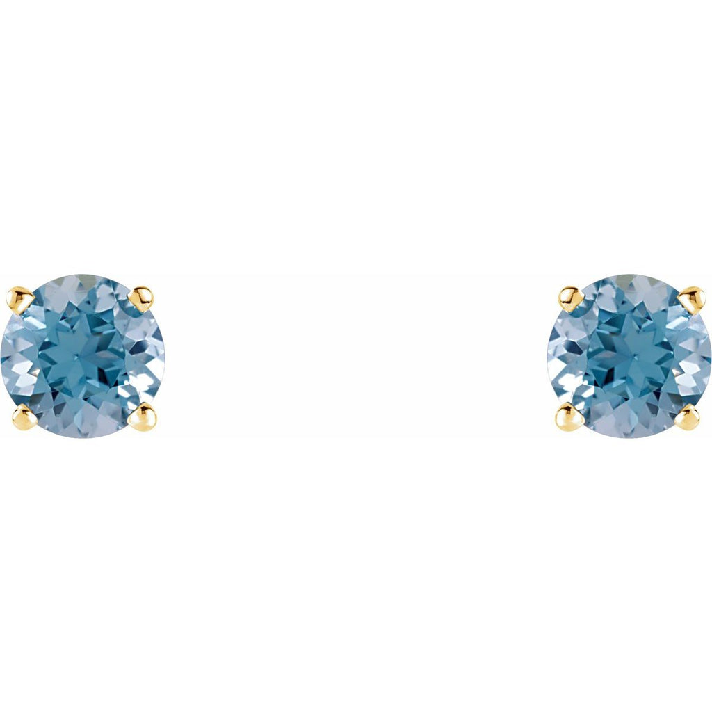 Natural Aquamarine Four-Prong Stud Earrings in 14k yellow gold