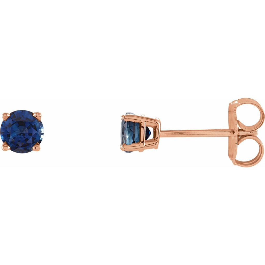 Natural Blue Sapphire Four-Prong Stud Earrings in 14k rose gold