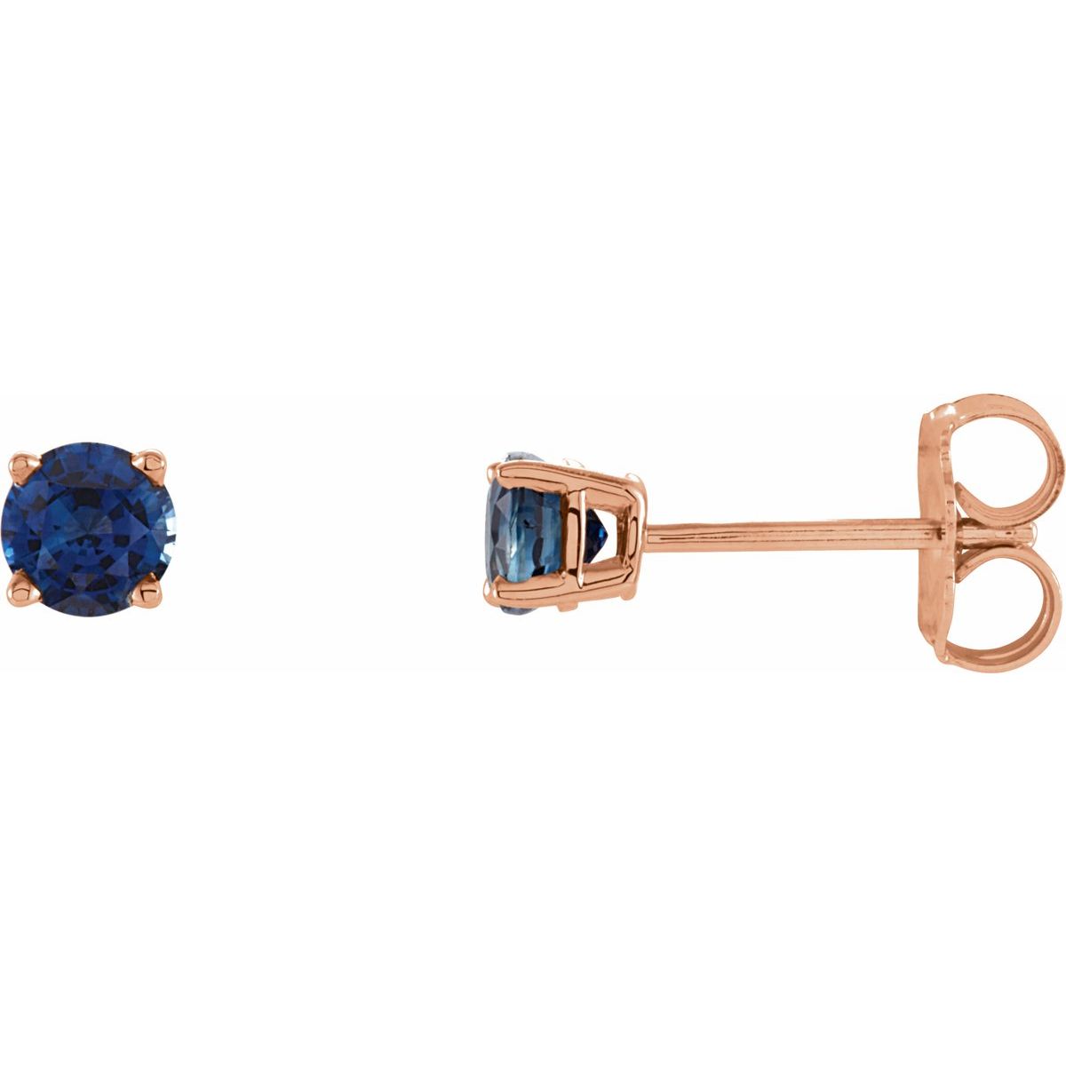 Natural Blue Sapphire Four-Prong Stud Earrings in 14k rose gold