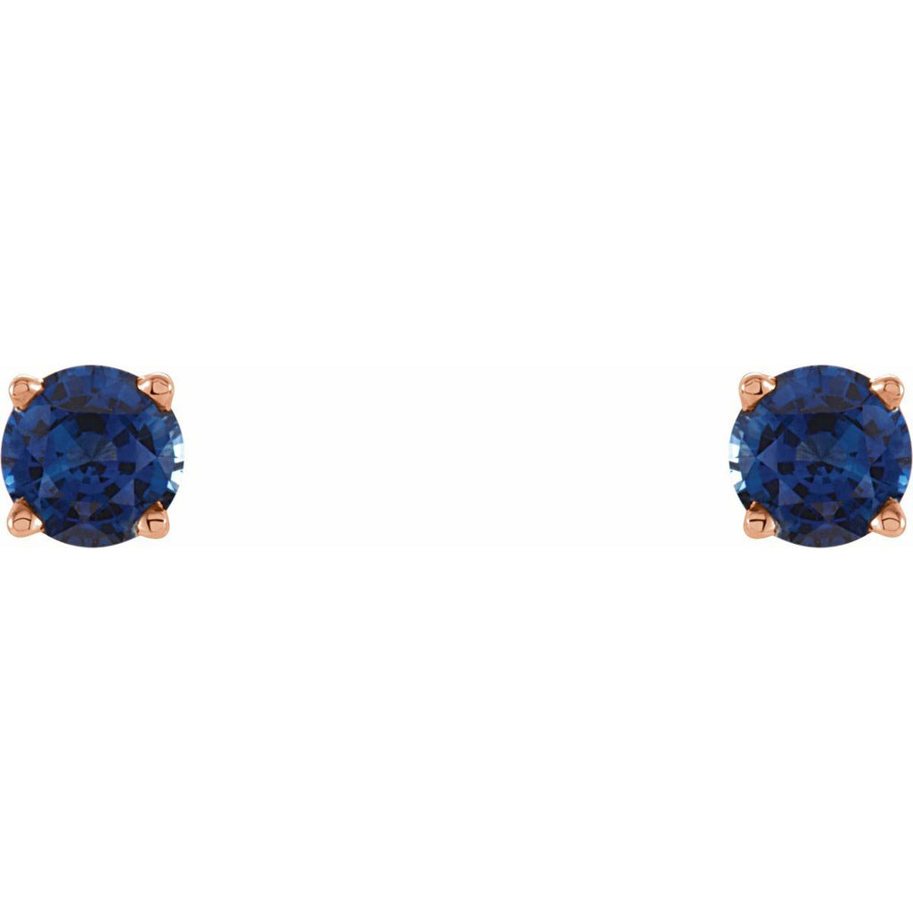 Natural Blue Sapphire Four-Prong Stud Earrings in 14k rose gold