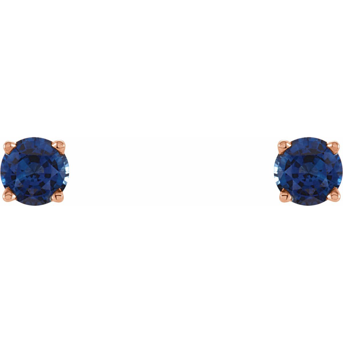 Natural Blue Sapphire Four-Prong Stud Earrings in 14k rose gold