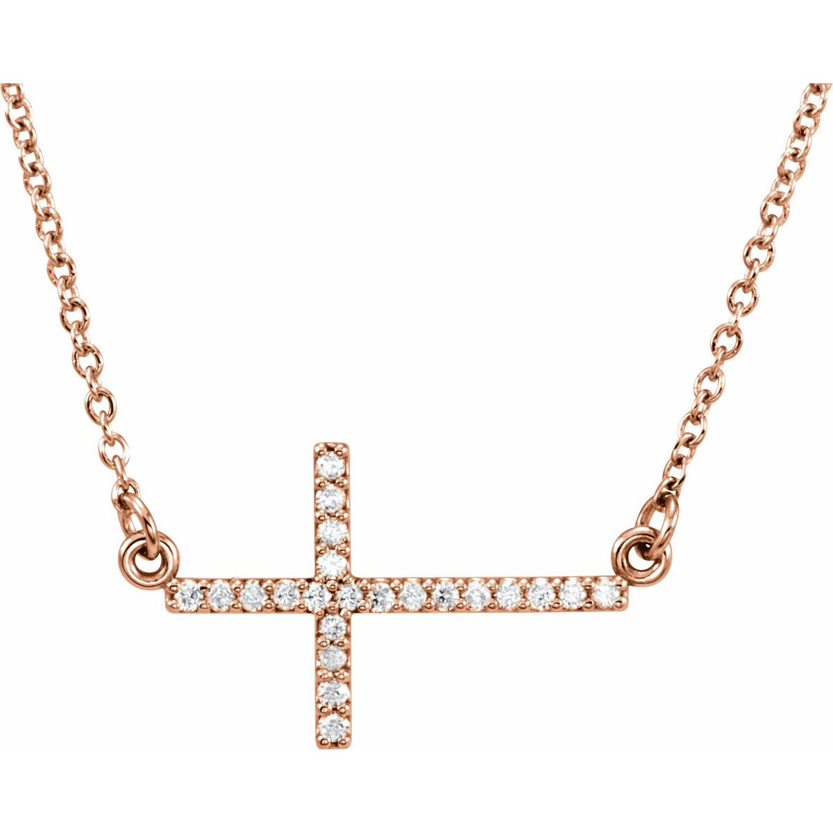 .08 CTW Natural Diamond Sideways Cross Necklace in 14k rose gold