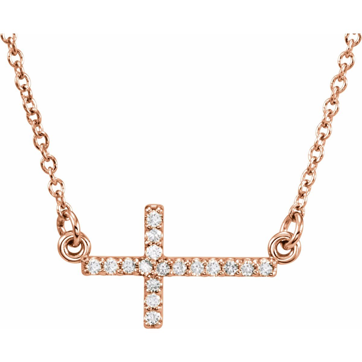 .07 CTW Natural Diamond Sideways Cross Necklace in 14k rose gold