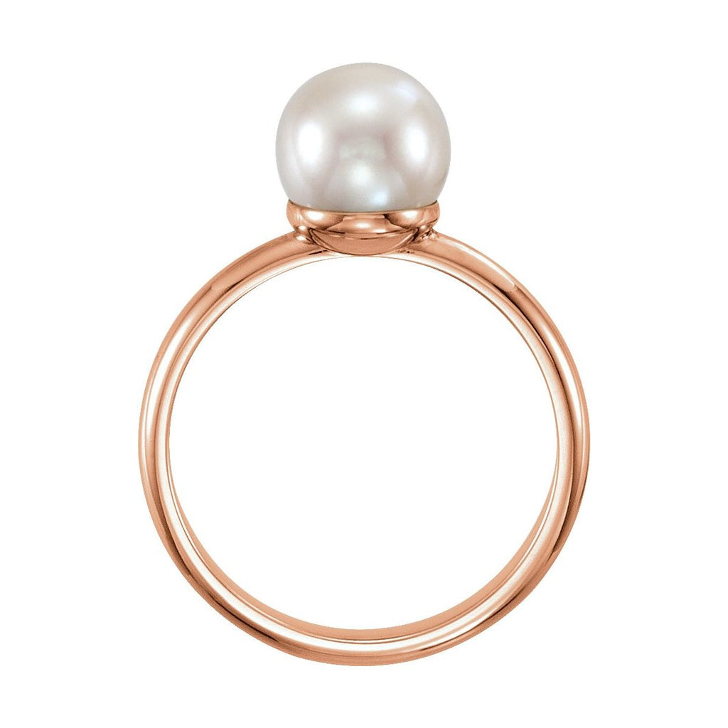 7.5-8 mm Cultured White Freshwater Pearl Ring in 14k rose gold