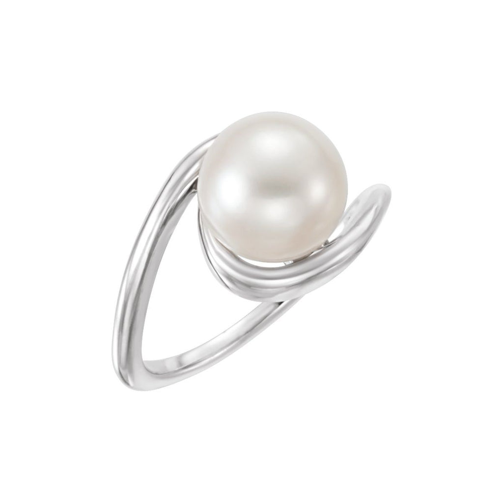 9.5-10.0 mm Cultured White Freshwater Pearl Ring in 14k white gold