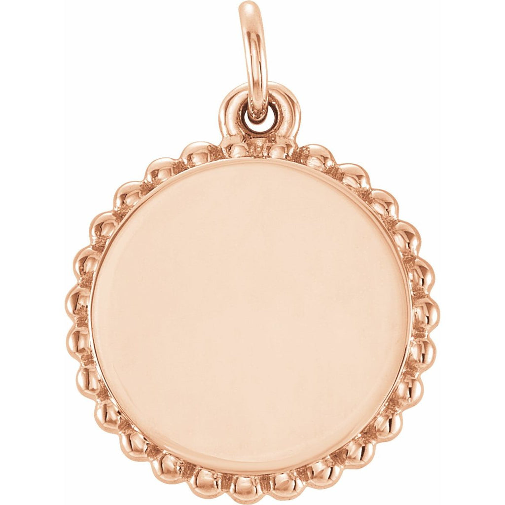 Engravable Beaded Charm/Pendant in 14k rose gold