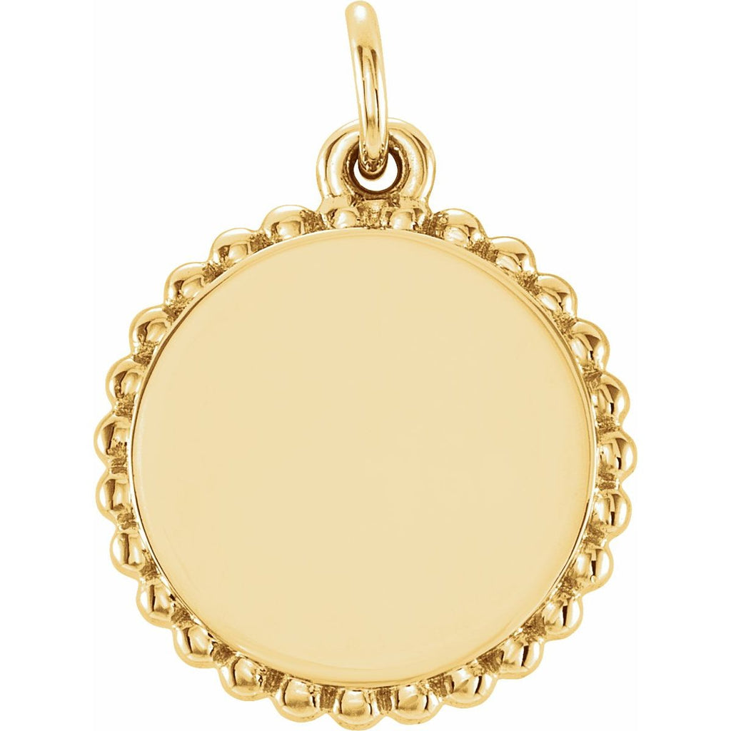 Engravable Beaded Charm/Pendant in 14k yellow gold