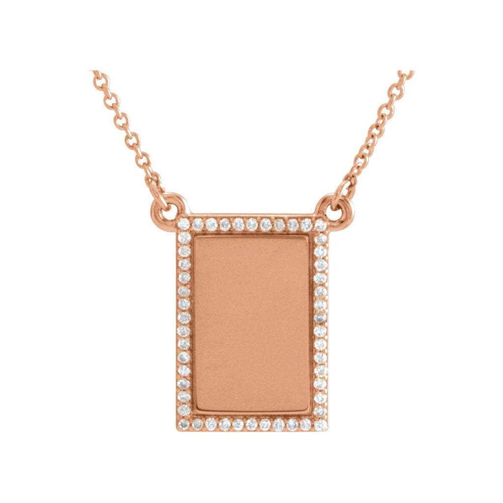 1/8 CTW Natural Diamond Engravable Rectangle Necklace in 14k rose gold
