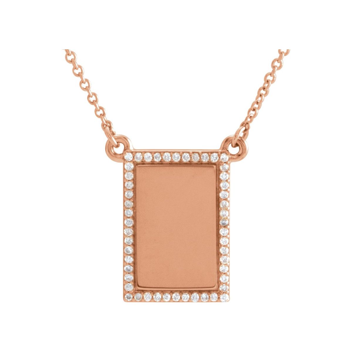 1/8 CTW Natural Diamond Engravable Rectangle Necklace in 14k rose gold