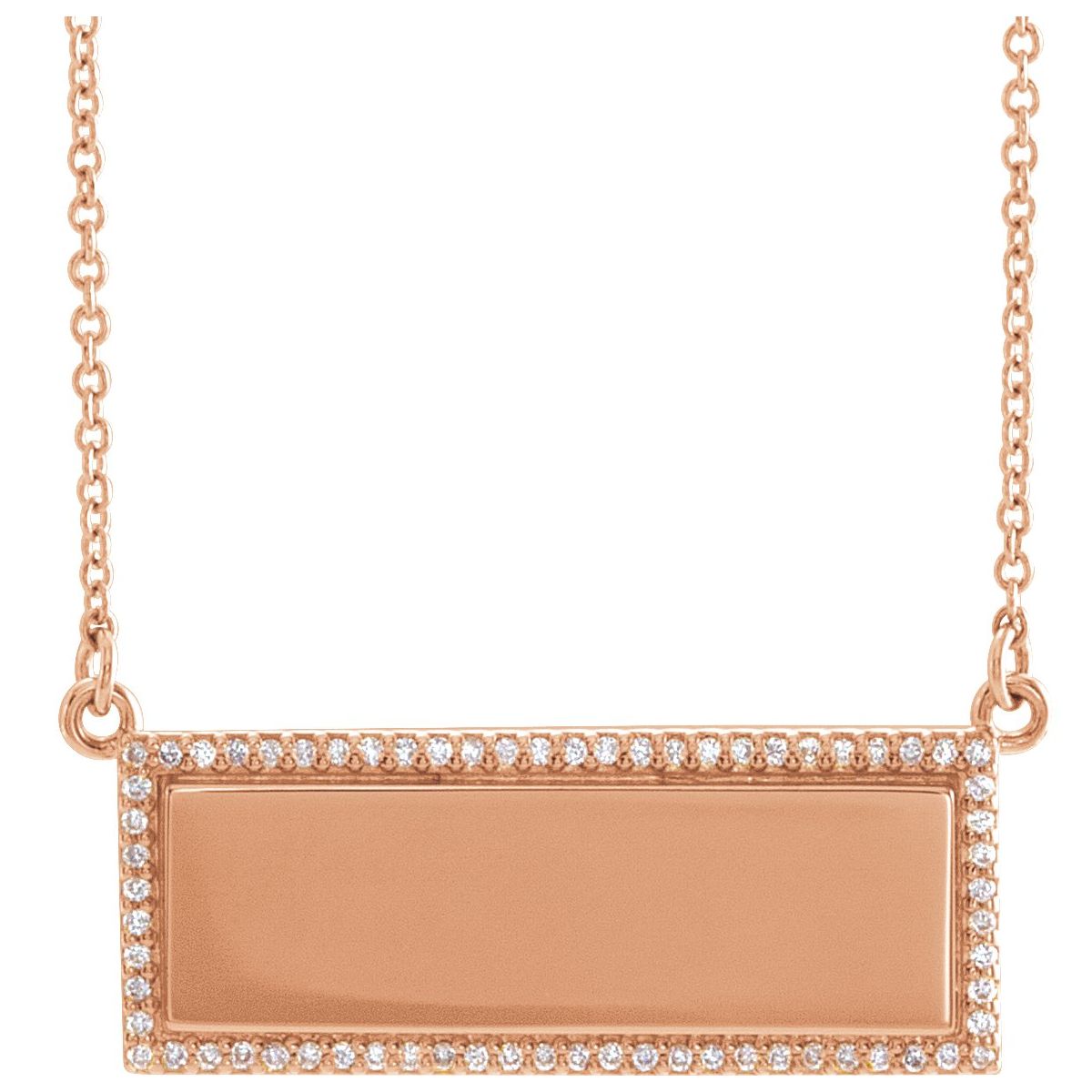 1/6 CTW Natural Diamond Engravable Bar Necklace in 14k rose gold