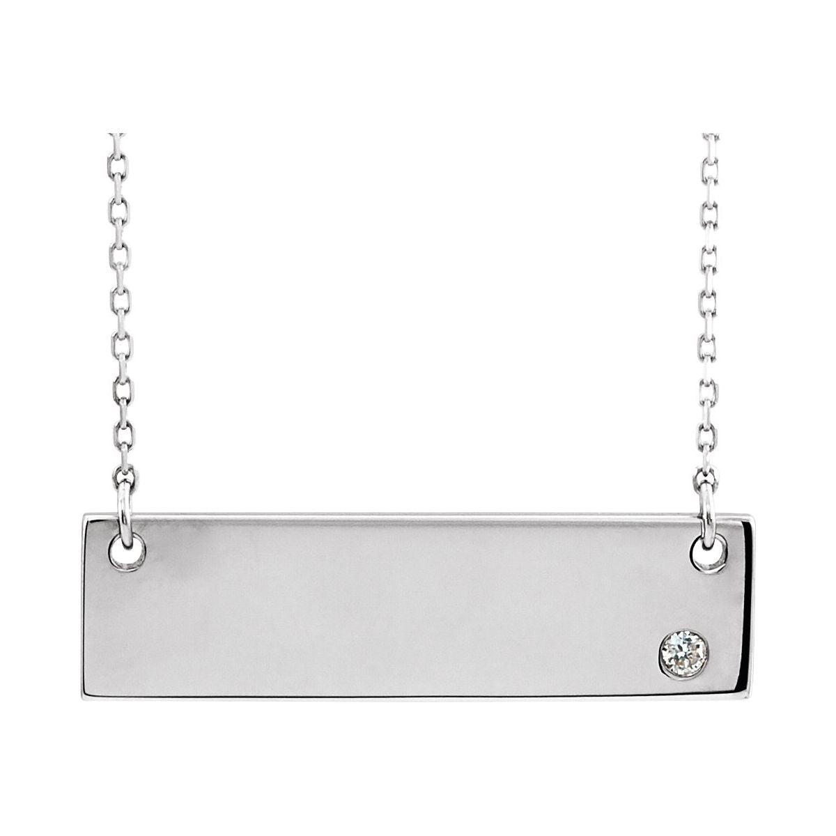 .03 CT Natural Diamond Engravable Bar Necklace in 14k white gold