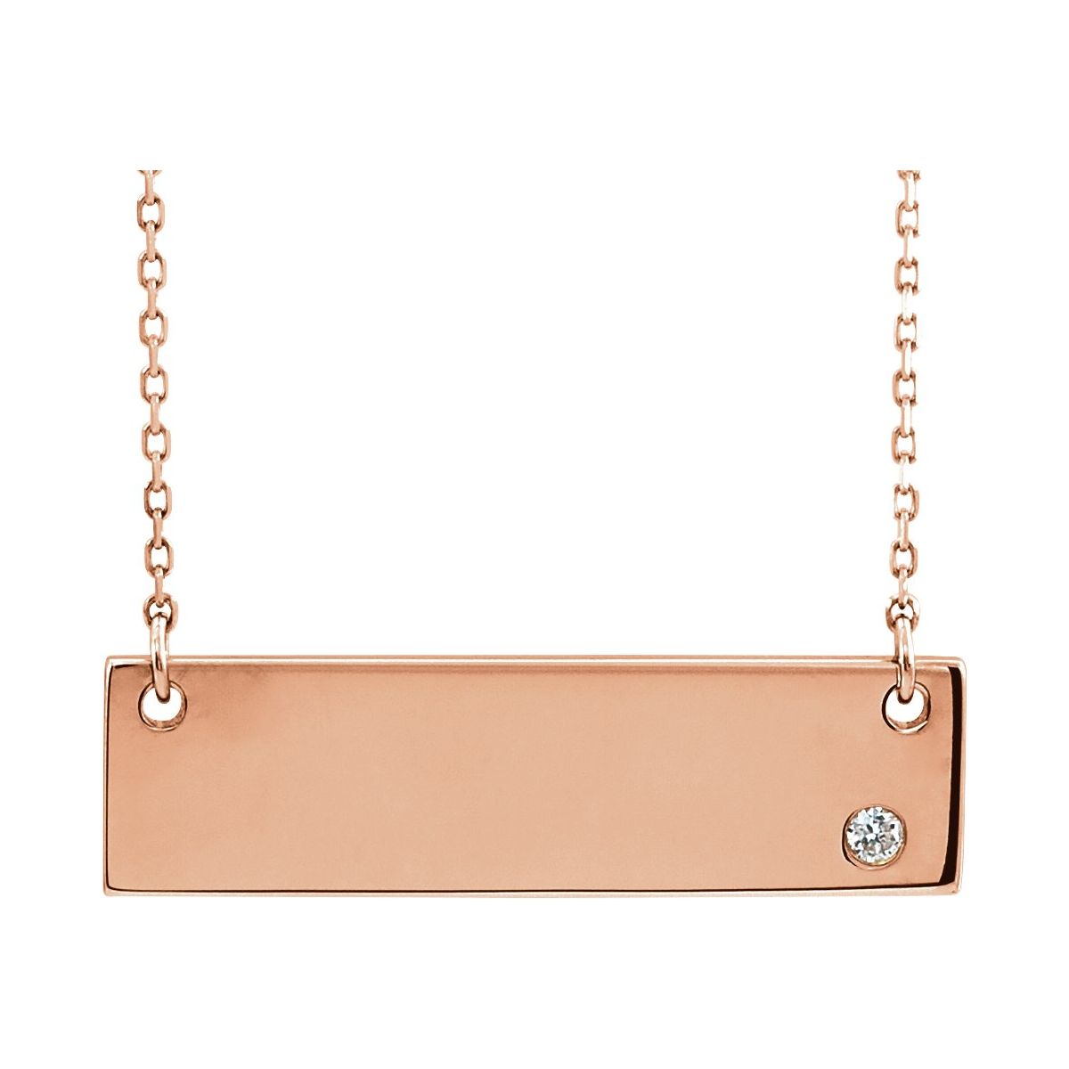 .03 CT Natural Diamond Engravable Bar Necklace in 14k rose gold