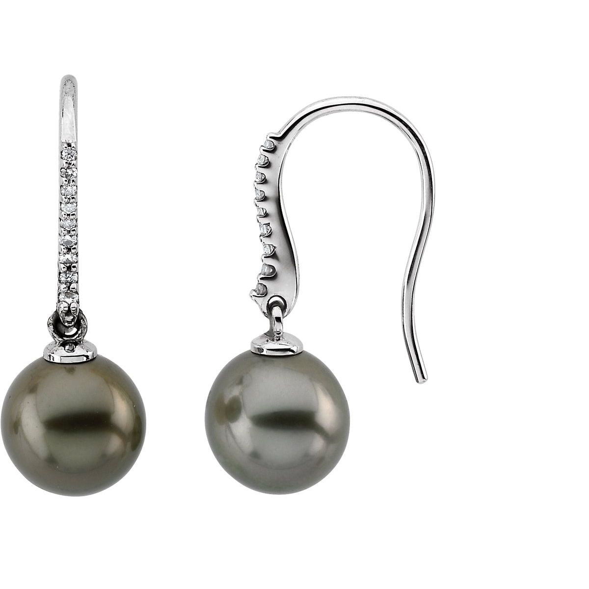 Cultured Gray Tahitian Pearls & 1/8 CTW Natural Diamond Earrings in 14k white gold
