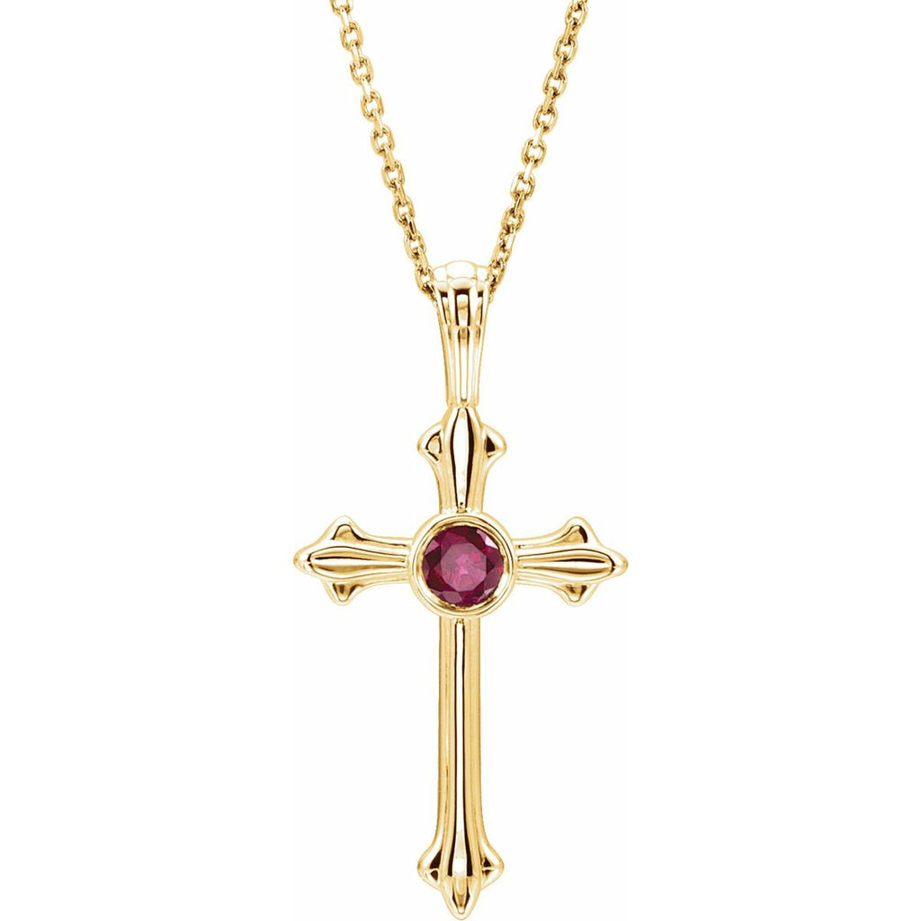 Natural Ruby Cross Pendant in 14k rose gold